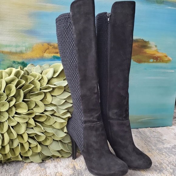 Me Too Platform Suede & Stretch Tall Boots - Picture 1 of 15